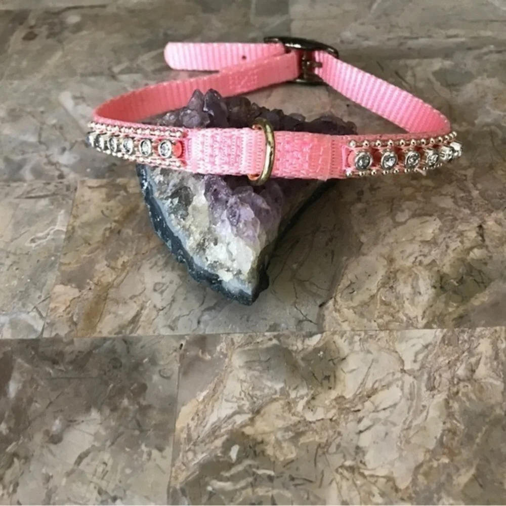 2PC SET Pet Collar and Leash Pink‎ with Rhinestones